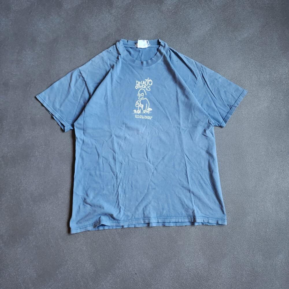 Vintage 90's Consolidated Skaters Do Unto Others Then Spit Blue Shirt XL
